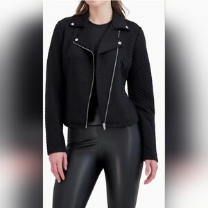 NWT Ookie & Lala Quilted Moto Jacket Black Zip Biker Style Size XL